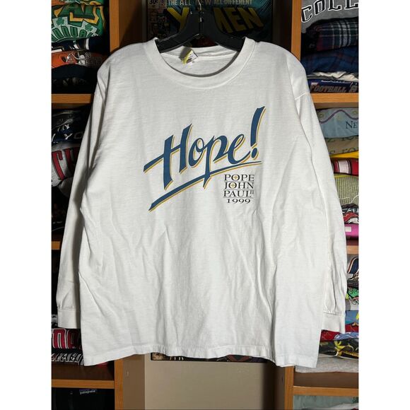 Vintage 90s Pope John Paul II Hope! Jesus L/S Tee - Picture 1 of 5
